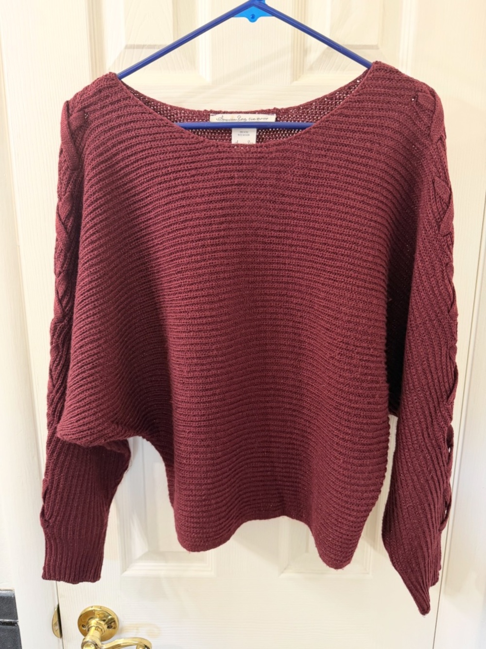 American Rag Maroon Braided Slouchy Sleeve Knit Sweater. Size Small